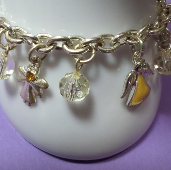 Oval Link Chain Charm Bracelet  With Angel Theme Vintage Lobster Clasp - Picture 3 of 11